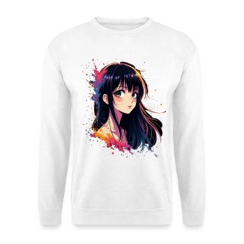 Anime-Girl mit Farbexplosion - Unisex Pullover - Weiß - Vorne