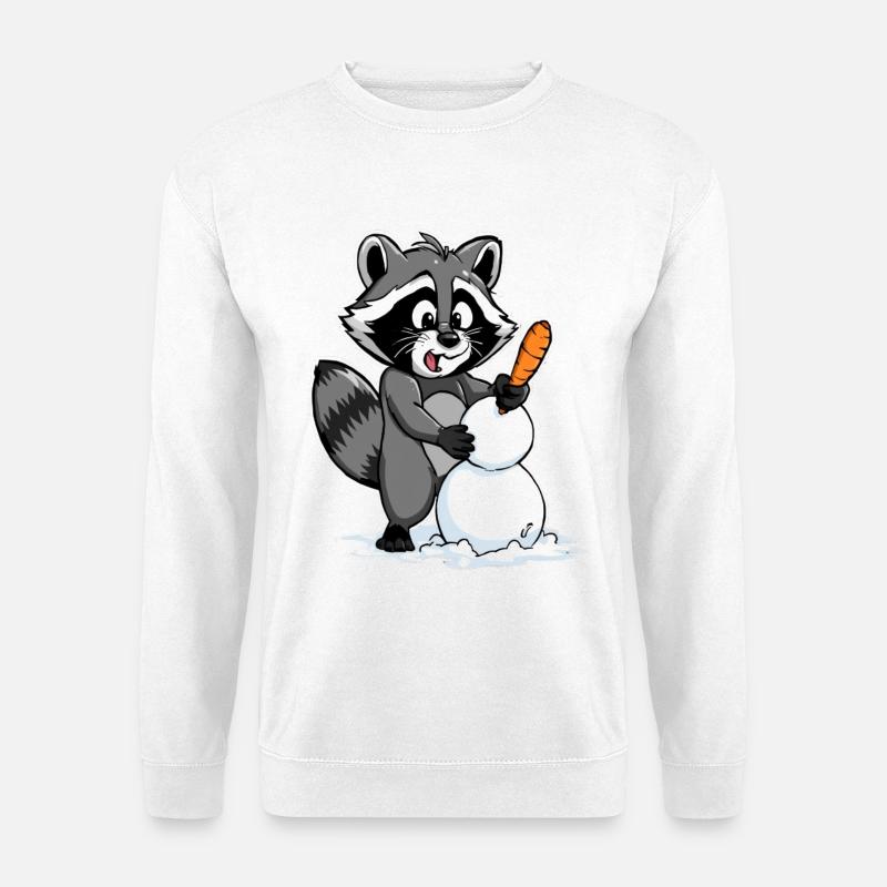 Niedlicher Waschbär mit Schneemann - Unisex Pullover - Weiß