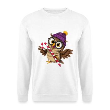 Cute owls with winter hat and candy cane - Unisex Sweatshirt - white - Front