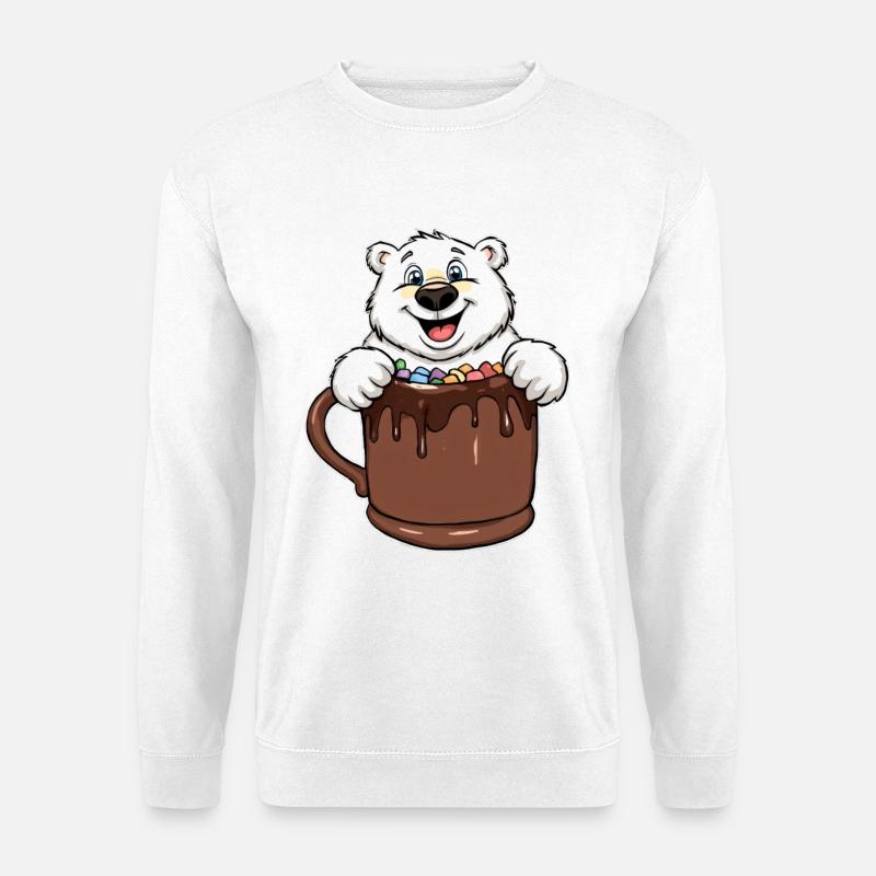 Playful polar bear with chocolate cup - Unisex Sweatshirt - white