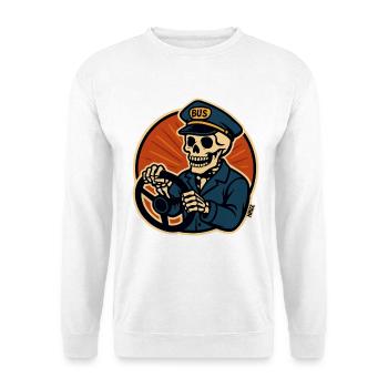 Skeleton bus driver at bus steering wheel - Unisex Sweatshirt - white - Front
