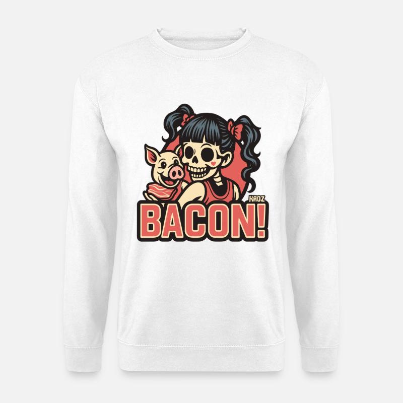 Schinken Schweine Skelett Mädchen Retro-Comic - Unisex Pullover - Weiß