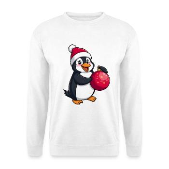 Pinguin mit Weihnachtsmütze und Weihnachtkugel - Unisex Pullover - Weiß - Vorne