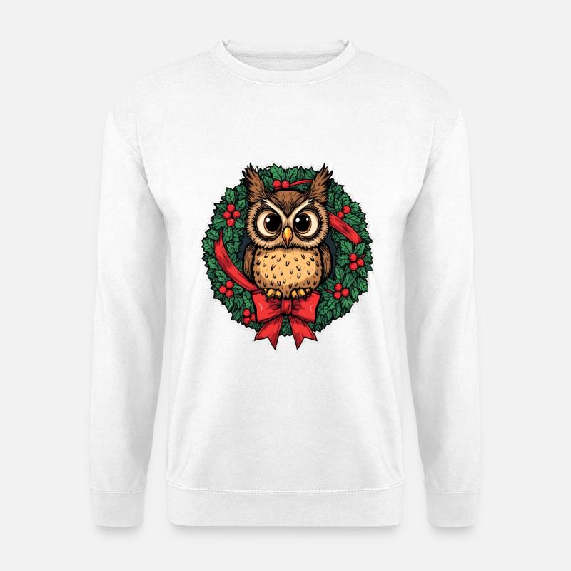 Eule im Weihnachtskranz - Unisex Pullover - Weiß