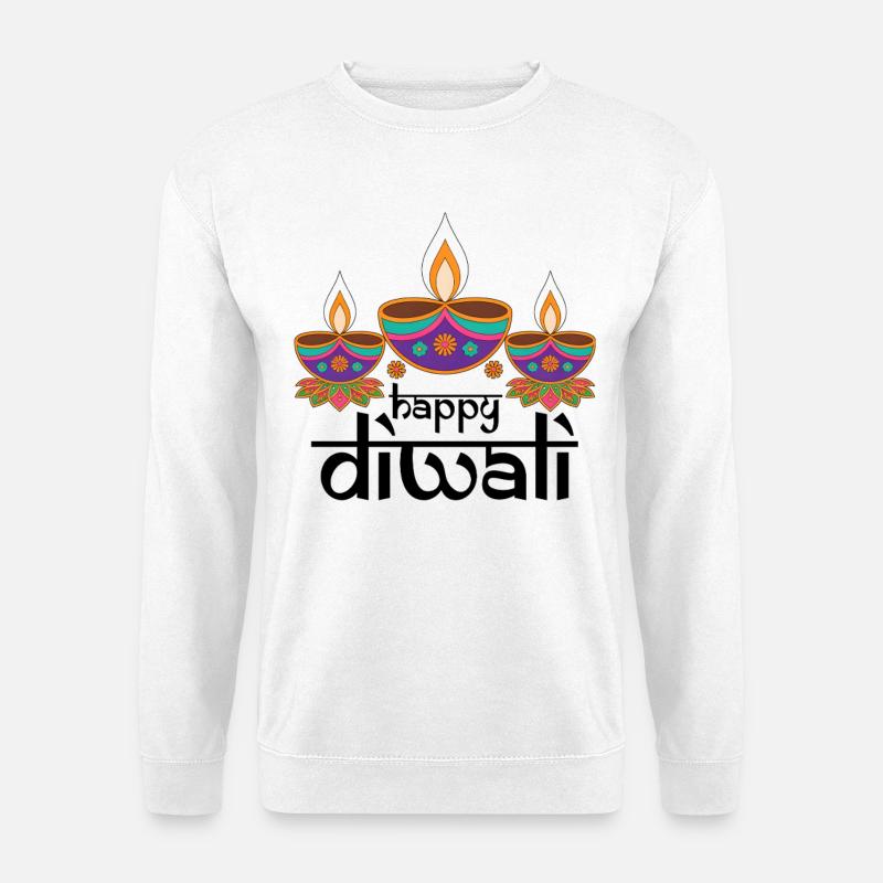 Drei bunte Diyas Festmuster - Unisex Pullover - Weiß