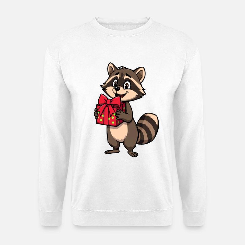 Waschbär mit Geschenkpaket - Unisex Pullover - Weiß