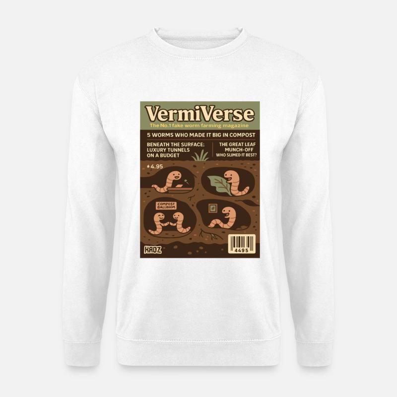 VermiVerse Wurmfarming Parodie Magazin - Unisex Pullover - Weiß