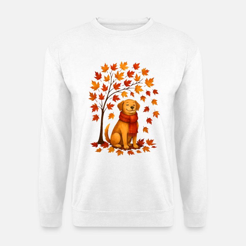 Herbst Hund mit Schal Design - Unisex Pullover - Weiß