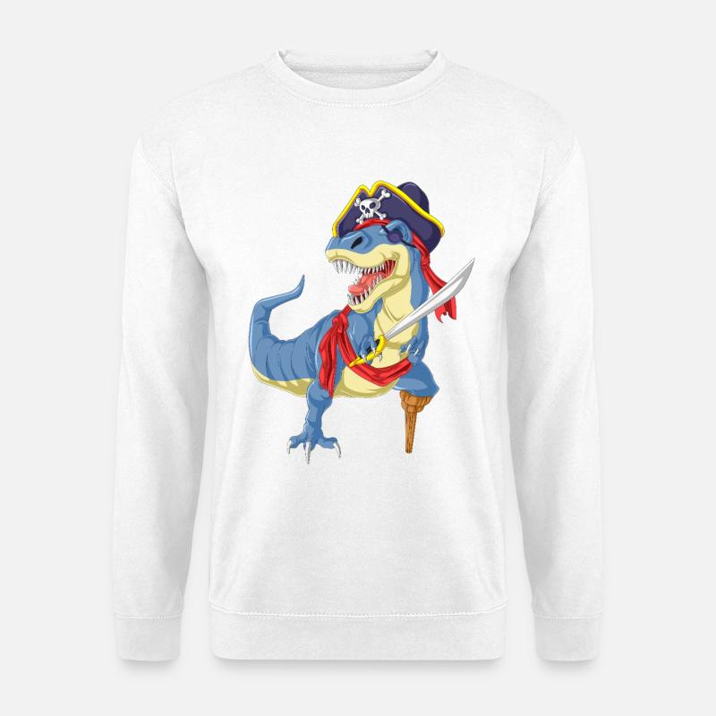 Pirate T-Rex Dinosaur Funny Tee - Unisex Sweatshirt - white