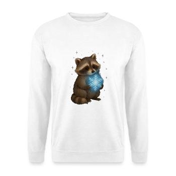 Magischer Waschbär mit Schneeflocke - Unisex Pullover - Weiß - Vorne - Alina (178cm) & Michal (187cm)