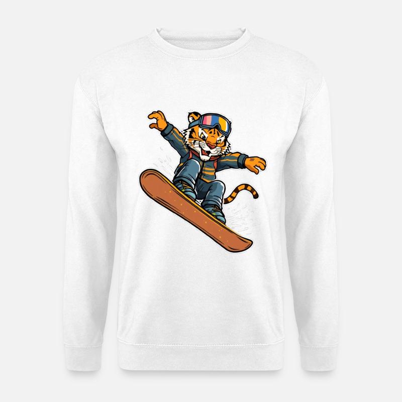 Tiger Snowboarder Sprung - Unisex Pullover - Weiß