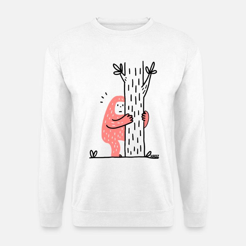 Lustiger Bigfoot umarmt einen Baum - Unisex Pullover - Weiß