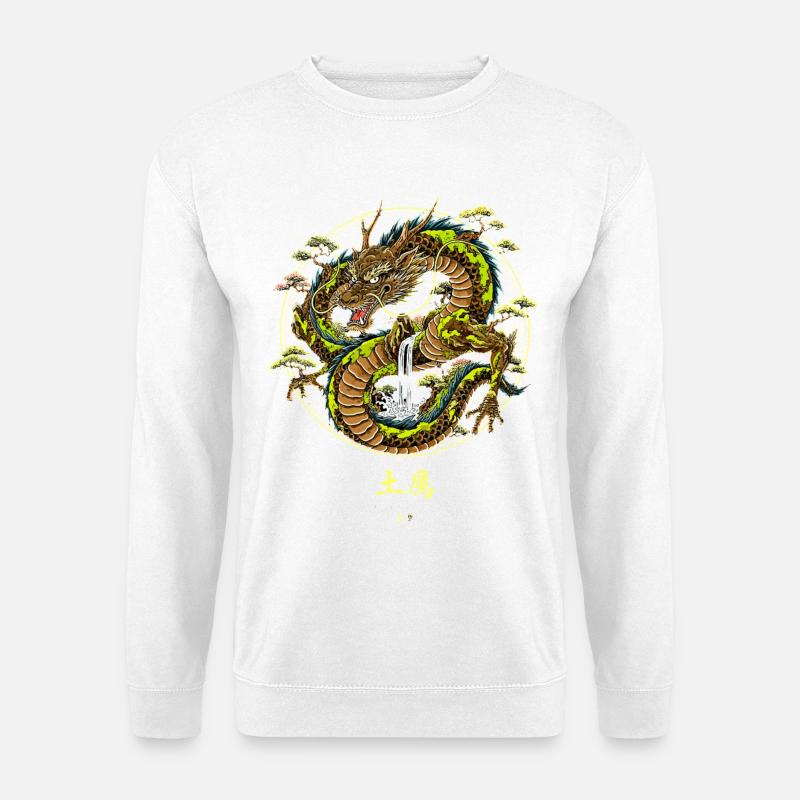 Asiatischer Erddrache mit Wasserfall - Unisex Pullover - Weiß