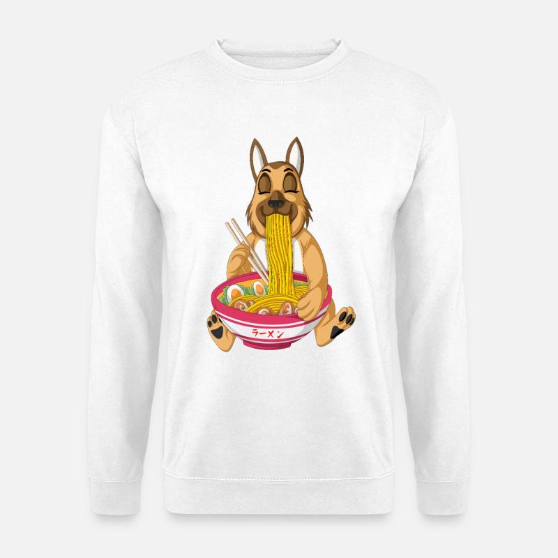 Deutscher Schäferhund isst Ramen - Unisex Pullover - Weiß