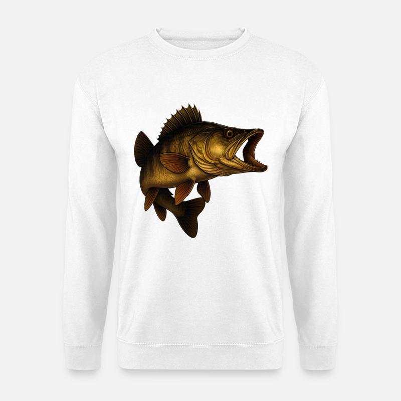 Detaillierter Zander Fisch Illustrativ - Unisex Pullover - Weiß