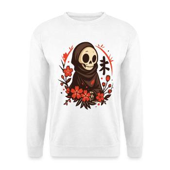 Kleine Sensenmann im Blütenkreis des Sakura  - Unisex Pullover - Weiß - Vorne