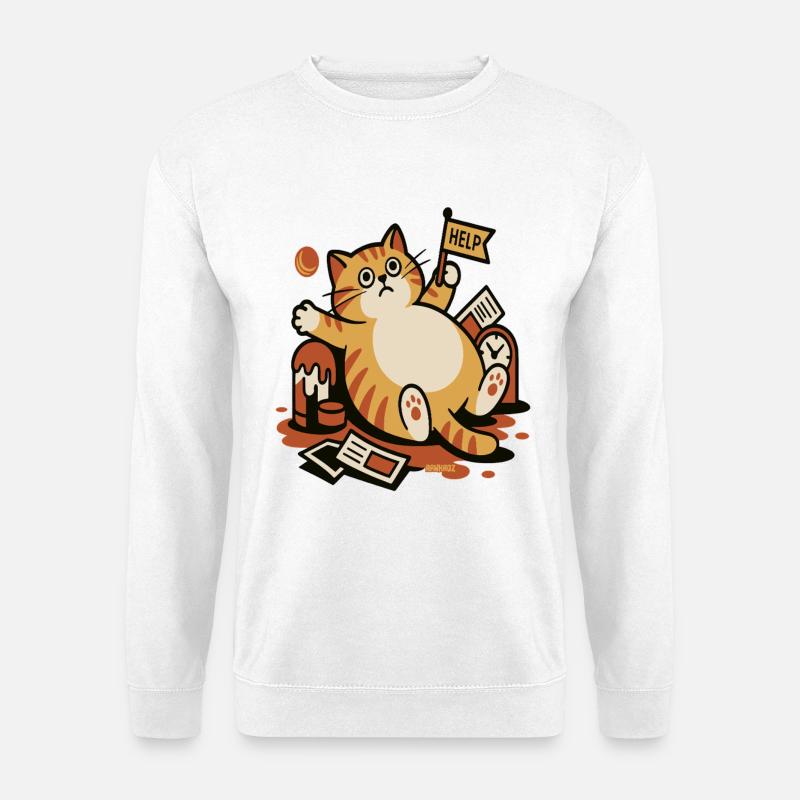Katze im Hilferuf Chaos - Unisex Pullover - Weiß