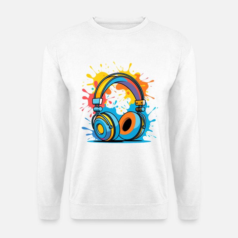 Bunte Kopfhörer Splash Design - Unisex Pullover - Weiß