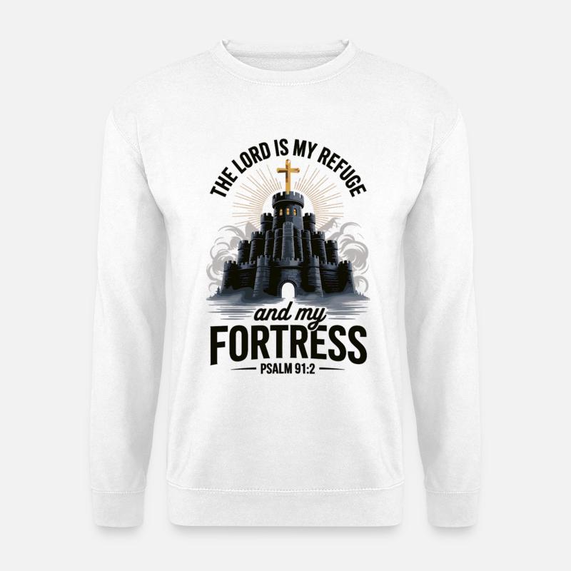 Glaubens T-Shirt mit Burg, Kreuz und Bibelvers - Unisex Pullover - Weiß