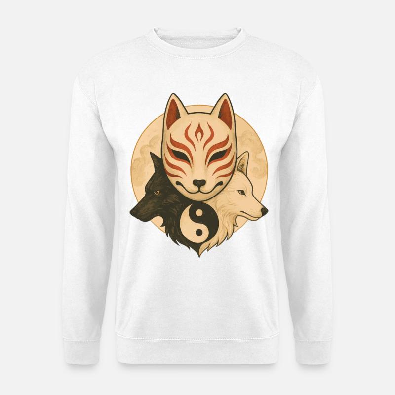 Fuchs Maske & Yin Yang Wölfe - Unisex Pullover - Weiß
