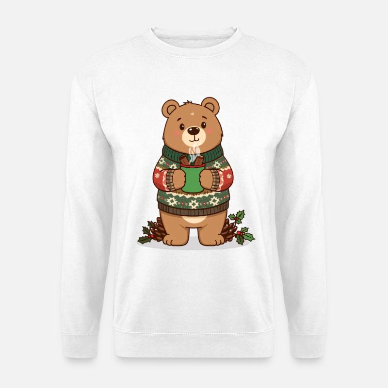 Winter bear with steaming cocoa - Unisex Sweatshirt - white