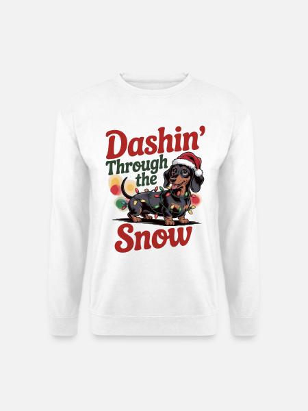 Weihnachts-Dackel Shirt Lichterkette und Santahut - Unisex Pullover - Weiß