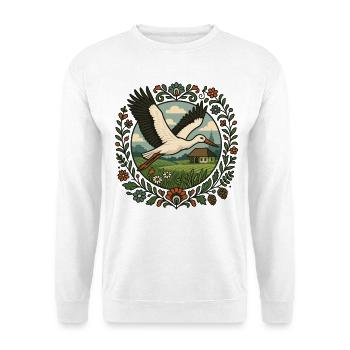 Polnischer Storch Volkskunst Landschaftsgestaltung - Unisex Pullover - Weiß - Vorne