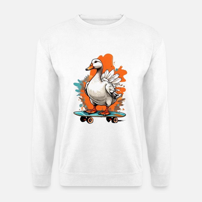 Ente auf Skateboard - Unisex Pullover - Weiß