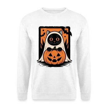 Katze Halloween Geisterkatze Mit Kürbis Fledermaus - Unisex Pullover - Weiß - Vorne