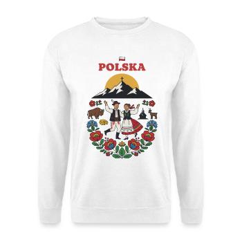 Polska Mountain Folk Dance with Floral Heritage - Unisex Sweatshirt - white - Front