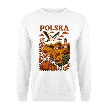Polska Autumn Countryside with Stork and Rooster - Unisex Sweatshirt - white - Front