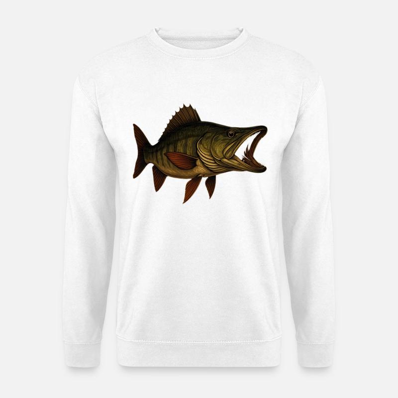 Detaillierter Hecht Fisch Illustration - Unisex Pullover - Weiß