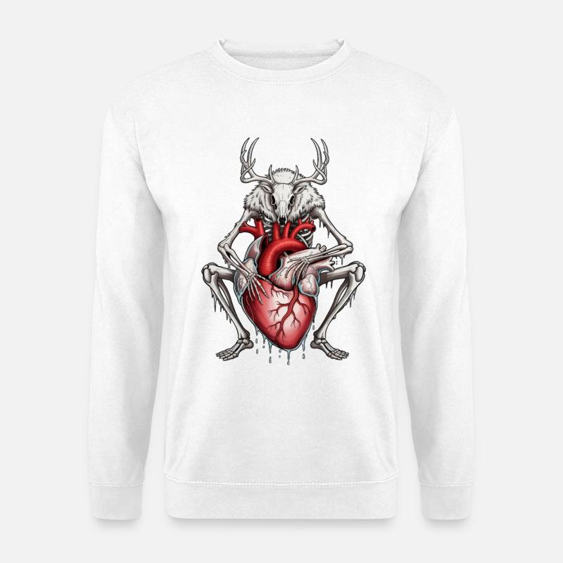 Anatomischer Hirsch mit blutendem Herz - Unisex Pullover - Weiß