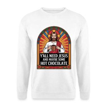 Jesus mit Kaffee und Kakao - Unisex Pullover - Weiß - Vorne