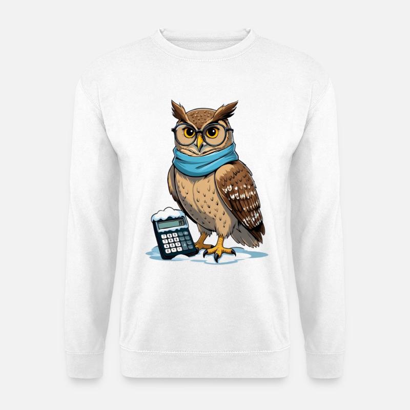 Wintereule mit Brille und Schal - Unisex Pullover - Weiß