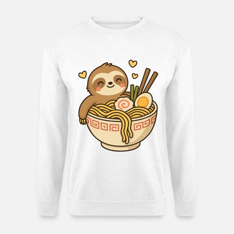 Faultier im RamenBecher - Unisex Pullover - Weiß