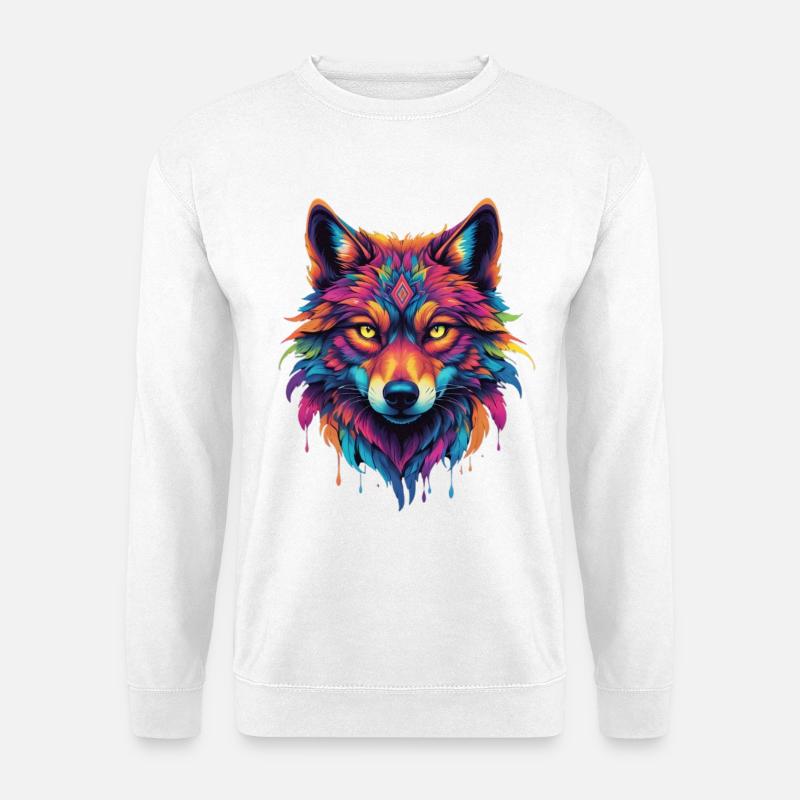 Bunter Wolf Kopf - Unisex Pullover - Weiß