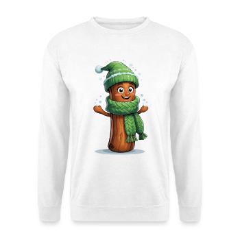 Fröhlicher Winterholzstamm mit Schal - Unisex Pullover - Weiß - Vorne