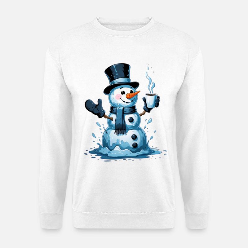 Schneemann mit dampfendem Becher - Unisex Pullover - Weiß