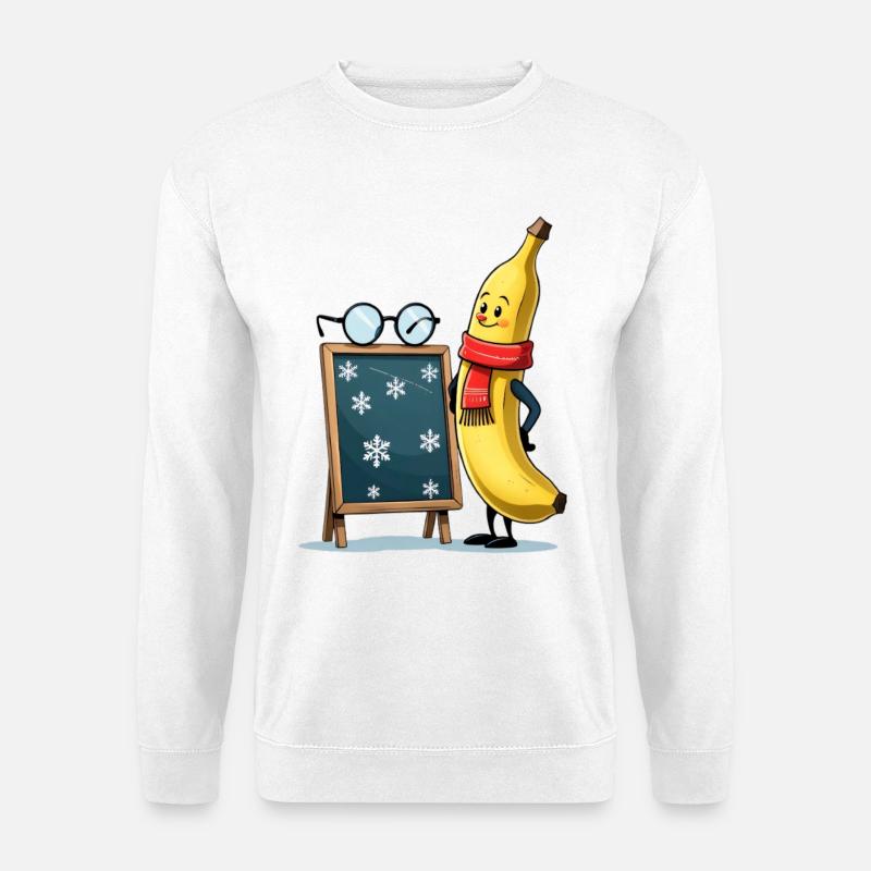 Winterbanane mit Schneeflocken-Tafel - Unisex Pullover - Weiß