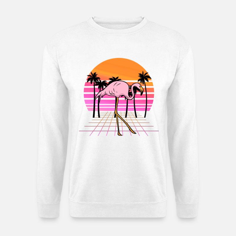 Flamingo Neon Sunset Retro - Unisex Pullover - Weiß