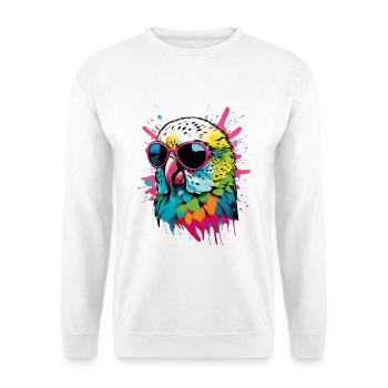 Bunter Wellensittich mit Sonnenbrillen Splatter - Unisex Pullover - Weiß - Vorne
