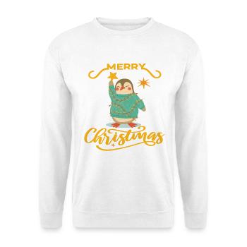 Pinguin hebt Weihnachtsstern –Merry Christmas  - Unisex Pullover - Weiß - Vorne