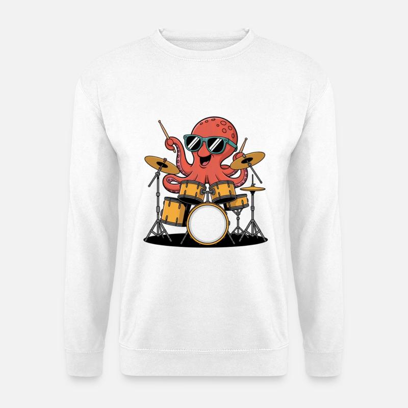 Schlagzeuger Oktopus Band Groove - Unisex Pullover - Weiß