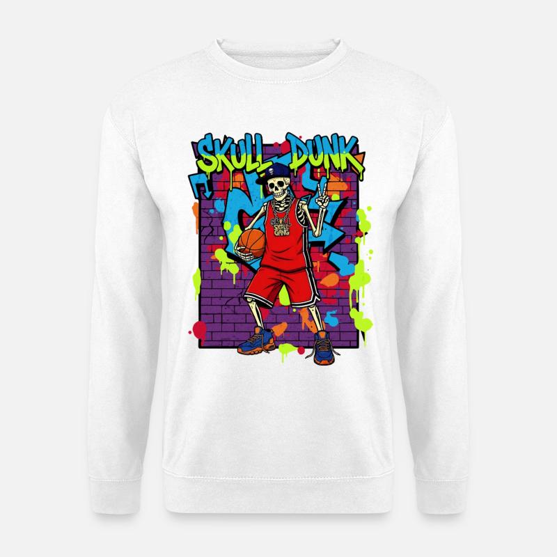 Skull Dunk – Skelett Basketball Graffiti 90er - Unisex Pullover - Weiß