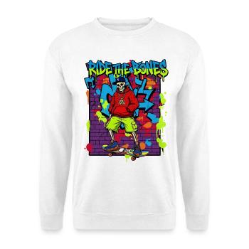 Ride the Bones – Skeleton Skater Graffiti 90s - Unisex Sweatshirt - white - Front