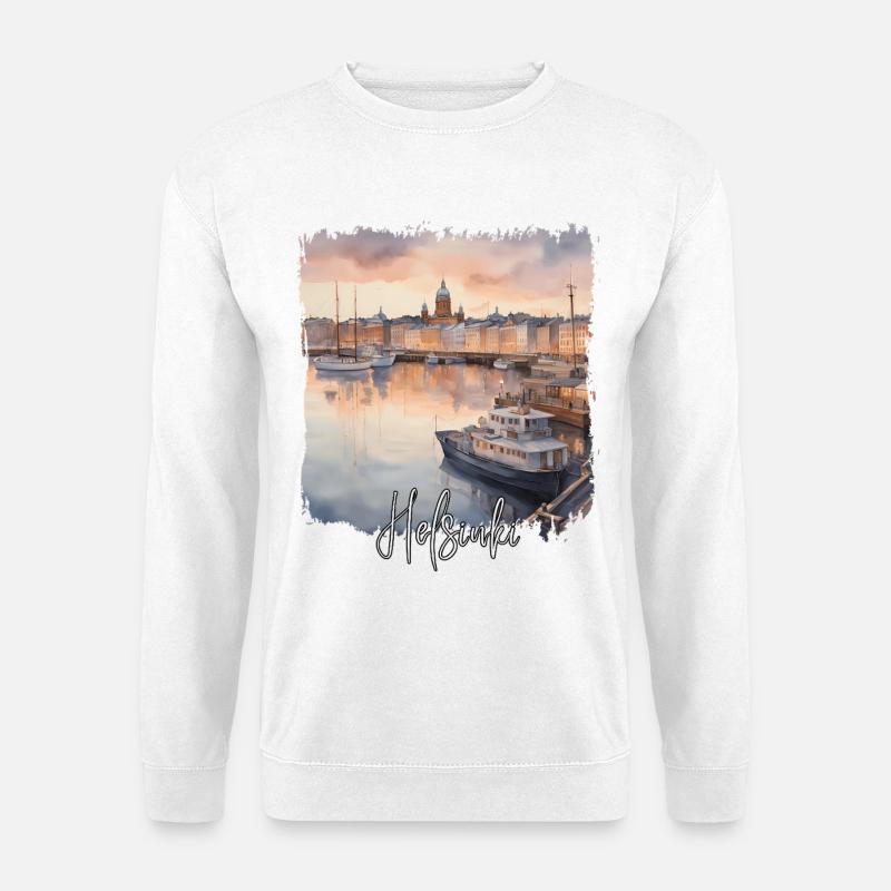 Helsinki Aquarell, Helsinki Finnland - Unisex Pullover - Weiß