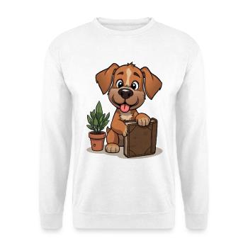 Kleiner Hund mit Buch und Pflanze - Unisex Pullover - Weiß - Vorne
