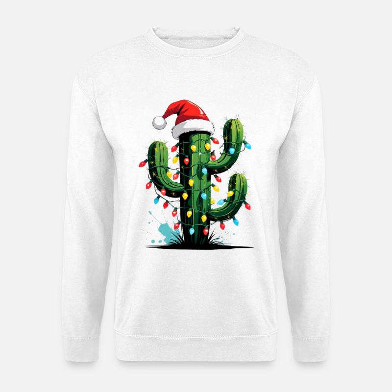 Kaktus Weihnachten mit Lichtern - Unisex Pullover - Weiß