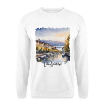 Lausanne Aquarell, Lausanne Schweiz - Unisex Pullover - Weiß - Vorne